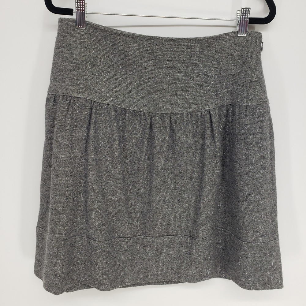 Club Monaco Metallic Wool Blend Mini Skirt Womens 6 Gray Shimmer Tweed Gathered